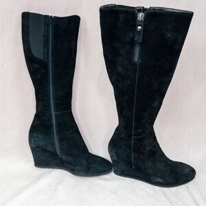 AGL Womens Black Suede Heeled Knee High Boots Size EU 39.5 US 8